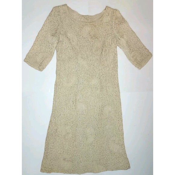 Lovely Vintage 1930s Ladies Handmade Ivory "Ribbon" Dress W/10 Button Back - Picture 2 of 16